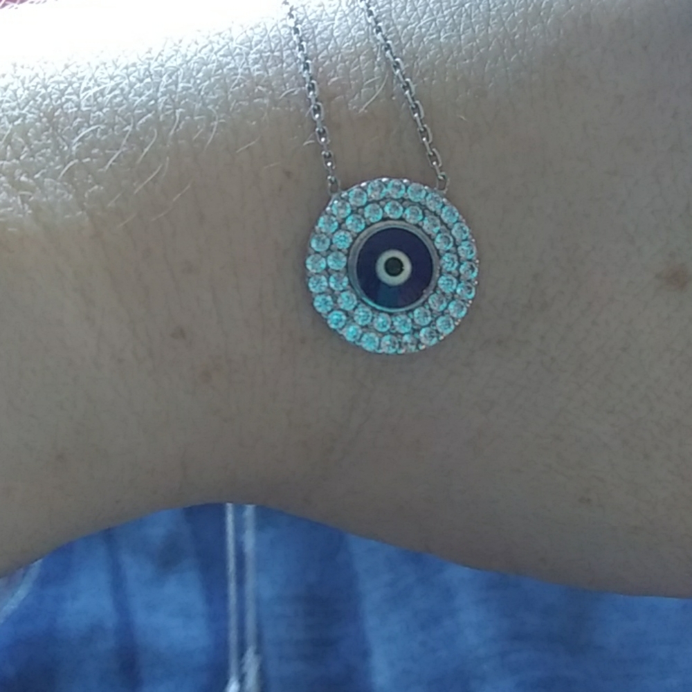 Sterling Silver Cubic Zirconia Evil Eye Necklace